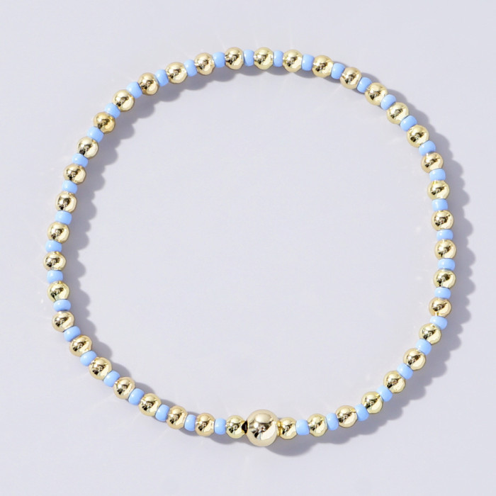 Korean Style Elastic Bracelet with Colorful Rice Beads and Gold Beads, Mixed Weaving, Light Luxury, High-End Feel, Po...