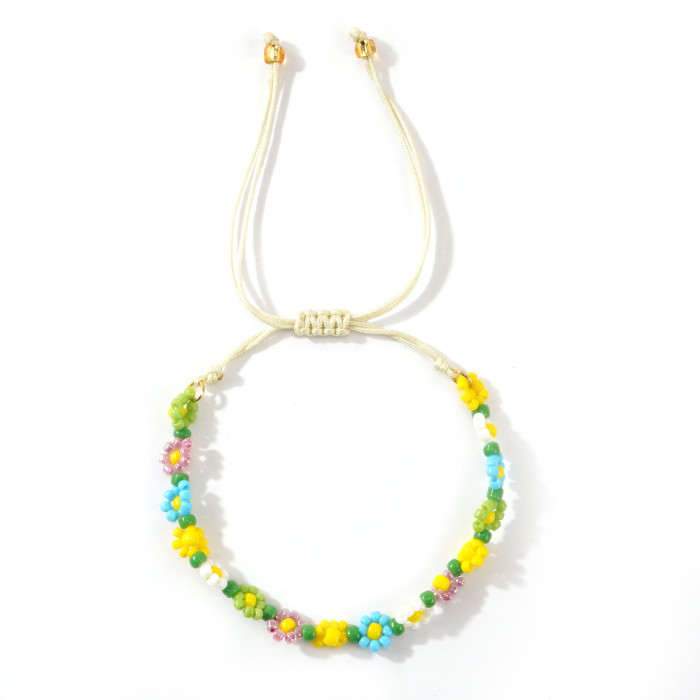 Hot Selling Handmade Beaded Jewelry Hand-Woven Rice Beads Colorful Flower Fashion Simple Bracelet for Women