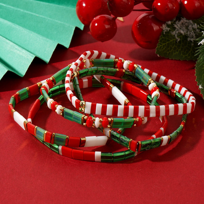 Hot Sale Christmas Elements Colorful Imported Elastic Bead Bracelets Wholesale Custom Holiday Gifts