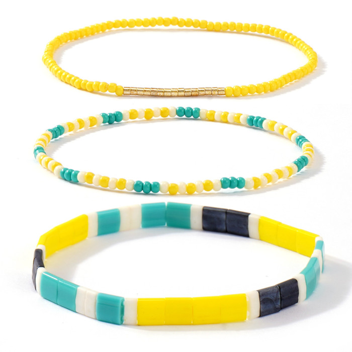 Summer New Bracelet Set Color-Block Rice Beads Square Beads Combination Trendy Ins Style Hand Accessories Wholesale S...