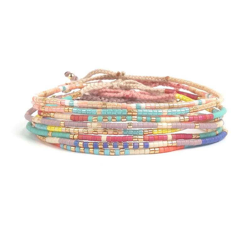 Cross-Border Niche Design Rainbow Rice Bead Woven Bracelet Internet Celebrity European and American Fashion Beach Style Natural Shell Bracelet for Women