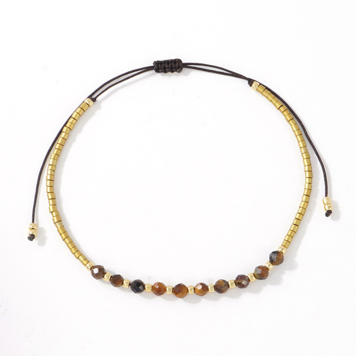 Foreign Trade Hot-Selling Fresh Fashion Light Luxury Style Exquisite Bracelet Beaded Handmade Stacked Gemstone Rice B...