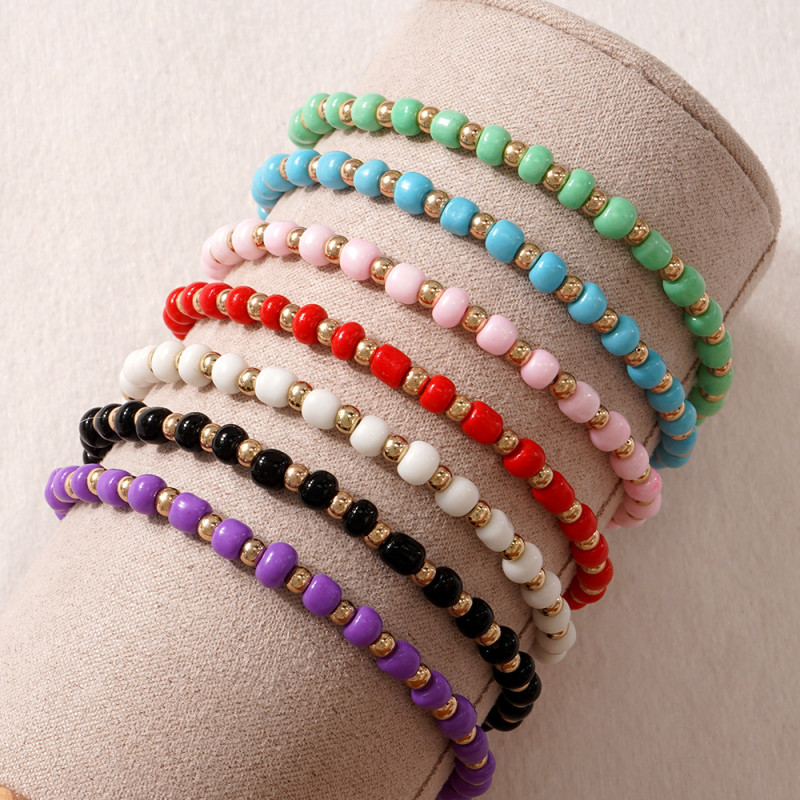 Cross-Border New Rainbow Color Rice Bead Bracelet for Women Gold Bead Splicing Ins Internet Celebrity Same Style Simple Elegant Beaded Bracelet