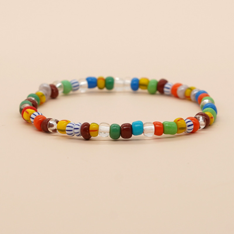Ins Rainbow Rice Bead Woven Bracelet Cross-Border Multi-Color Mixed Fashion Jewelry Gift Elastic Bracelet Manufacturer Wholesale