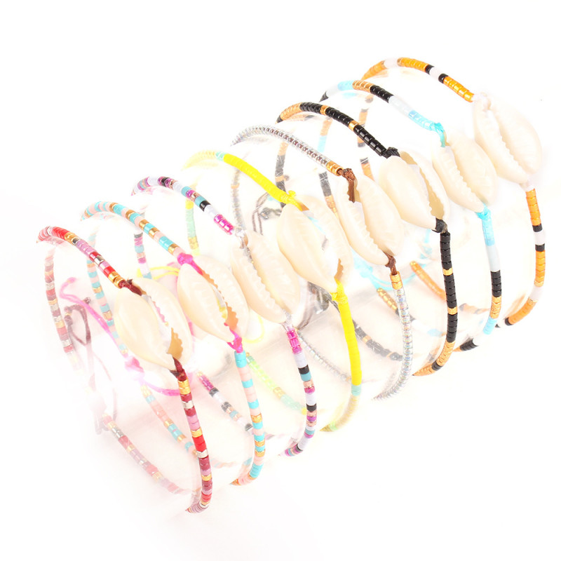 Cross-Border AliExpress Fashion Shell Handmade Braided Rope Colorful Beaded Beach Style Bohemian Bracelet Accessories