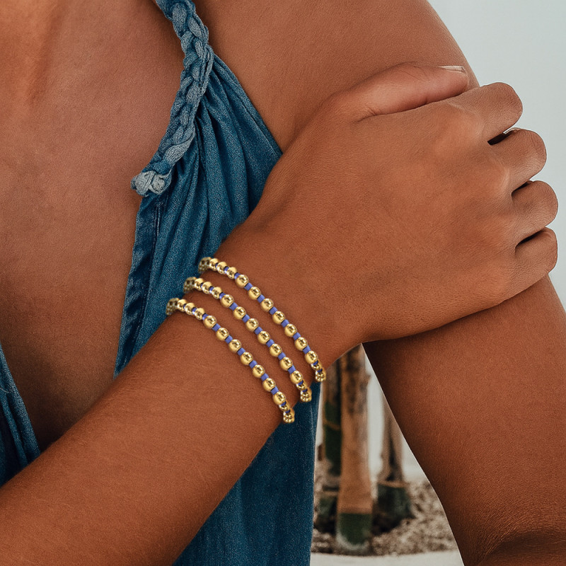 Cross-Border Ins Style CCB Rice Bead Bracelet for Women, Gold Beaded Vintage Elastic Multi-Layer Stacking Simple Fashion Jewelry