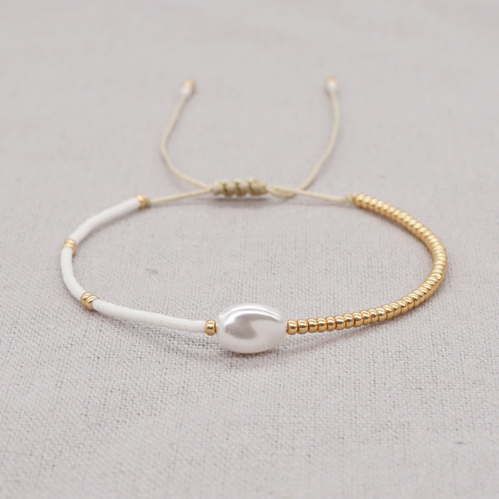 Minimalist Ethnic Style New Twisted Factory Direct Sale Imitation Pearl Fine Rice Bead Handmade Woven Small Bracelet