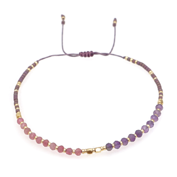 European and American Simple Fashion Rice Bead Bracelet Handmade Woven Friendship Bracelet Gold Bead Semi-Precious Stone Women's Small Bracelet