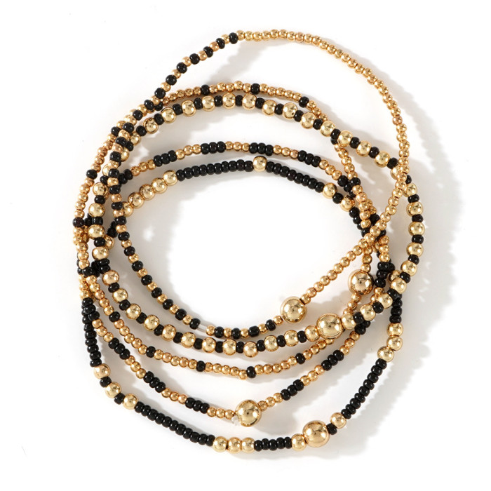 Hot-Selling New Bracelet Beads Gold Rice Beads Bracelet Five-Piece Set Fashion Versatile Manufacturer Wholesale