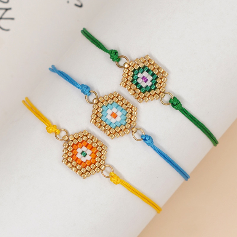 Cross-Border Bohemian New Style Personality Gold-Edged Eyes Hexagonal Eyes Seed Bead Woven Bracelet Miyuki Bracelet