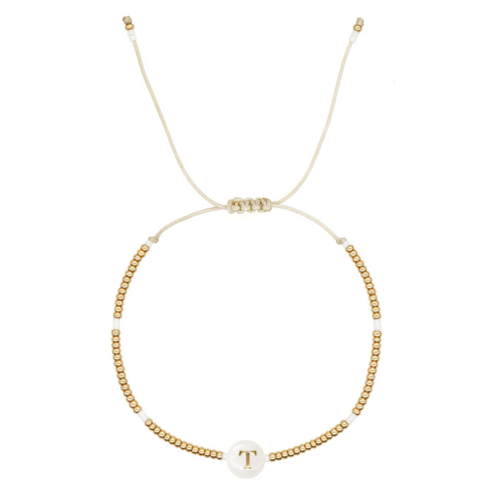 INS Style Simple Natural Shell Letter Gold Plated Beads Handmade Miyuki Beads Small Bracelet for Women