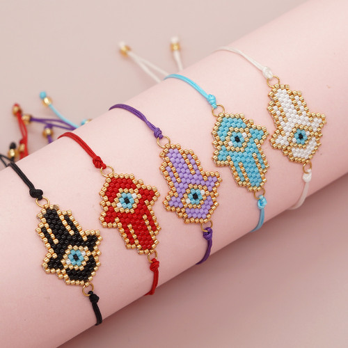 Cross-Border European and American Fashion New Product Japanese Miyuki Beads Handmade Beaded Woven Palm Devil Eye Bracelet for Women