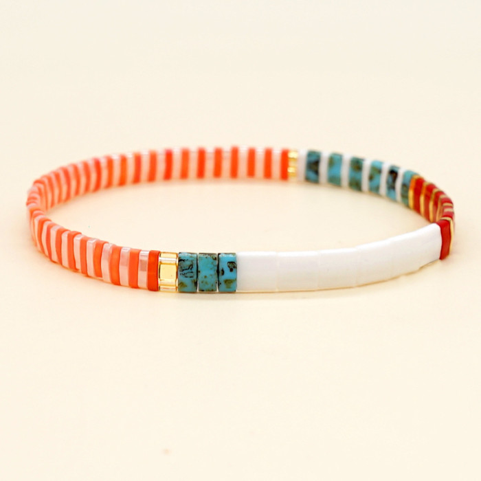 Bohemian Style Bracelet Tila Beads Rainbow Beaded Bracelet Couple Handmade Jewelry