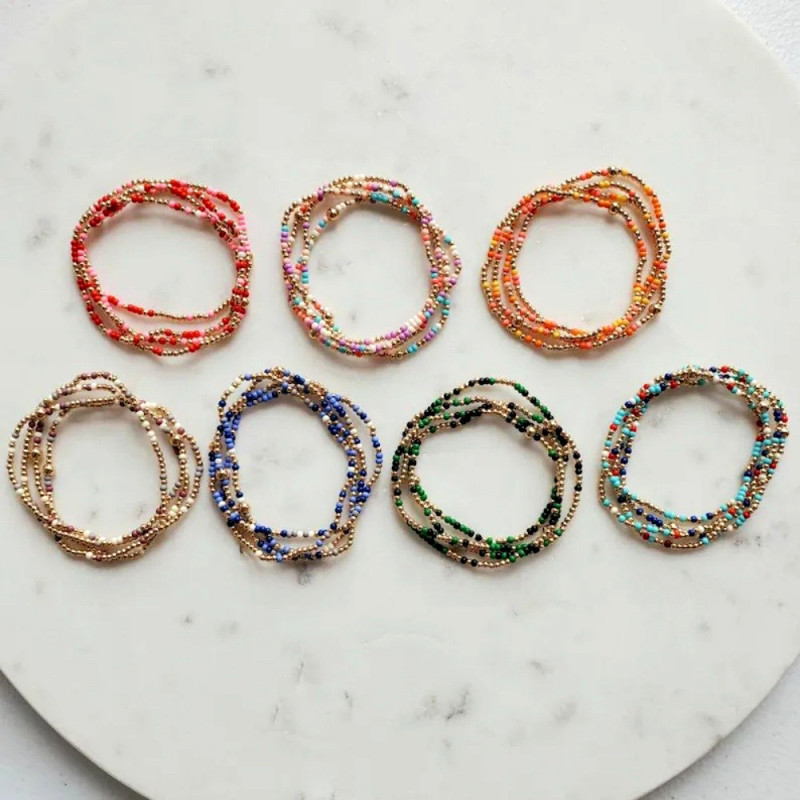 Cross-Border Bohemian Style Colorful Rice Bead Multi-Layer Bracelet for Women with Gold Copper Beads Embellishment High-End Layered Jewelry