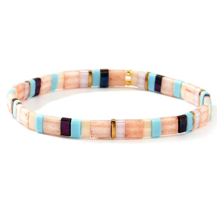 Fashion Colorful TILA Seed Bead Semi-Precious Stone Bracelet Summer Ins Style Hand Jewelry for Women Bohemian Niche Design Accessories