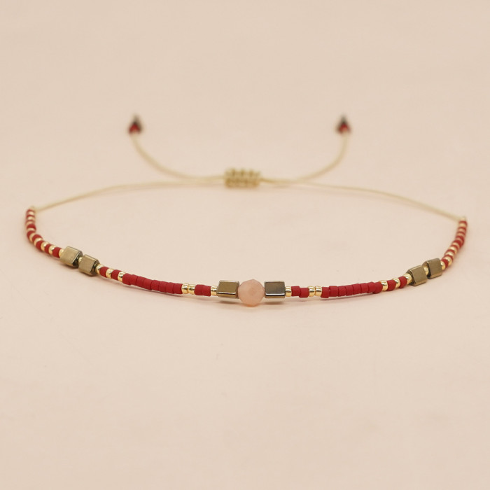 Bohemian Style Rice Bead Semi-Precious Stone Colorful Beaded Bracelet Lucky Stone Couple Bracelet Women's Small Bracelet
