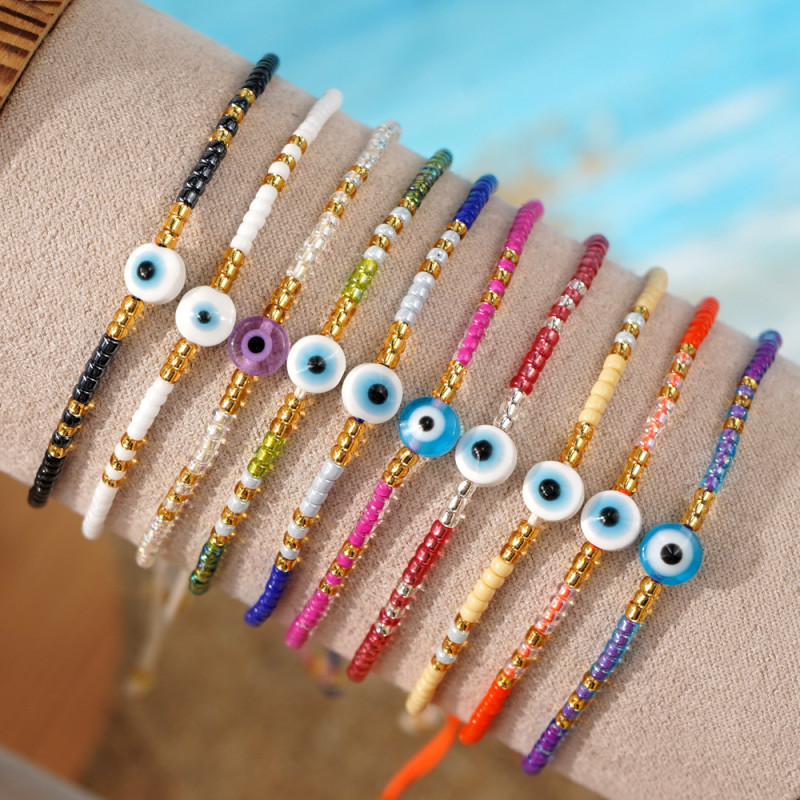 Cross-Border Hot Item Rice Bead Woven Pearl Bracelet for Women Glass Bead Eye Accessories European and American Devil's Eye Trendy Bracelet