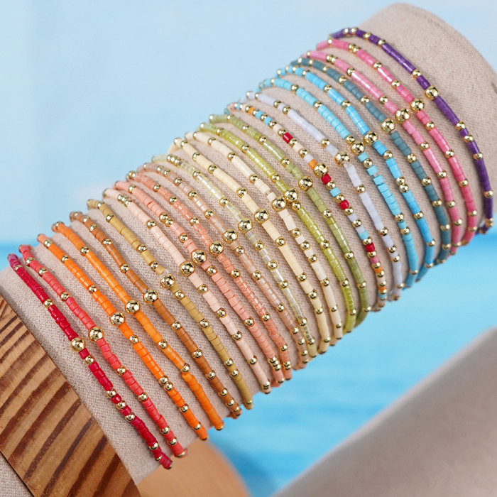 Cross-Border Hot-Selling Niche Glass Rice Bead Bracelet Simple Gold Bead Bracelet Personality Trend Solid Color Hand Jewelry for Stall Setup