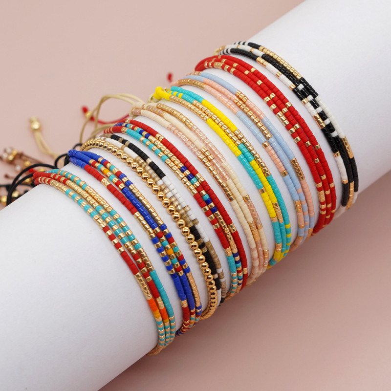 New Bracelet for Women Beaded Niche Simple Design Miyuk Three Circle Colorful Seed Beads Handmade Woven Bracelet