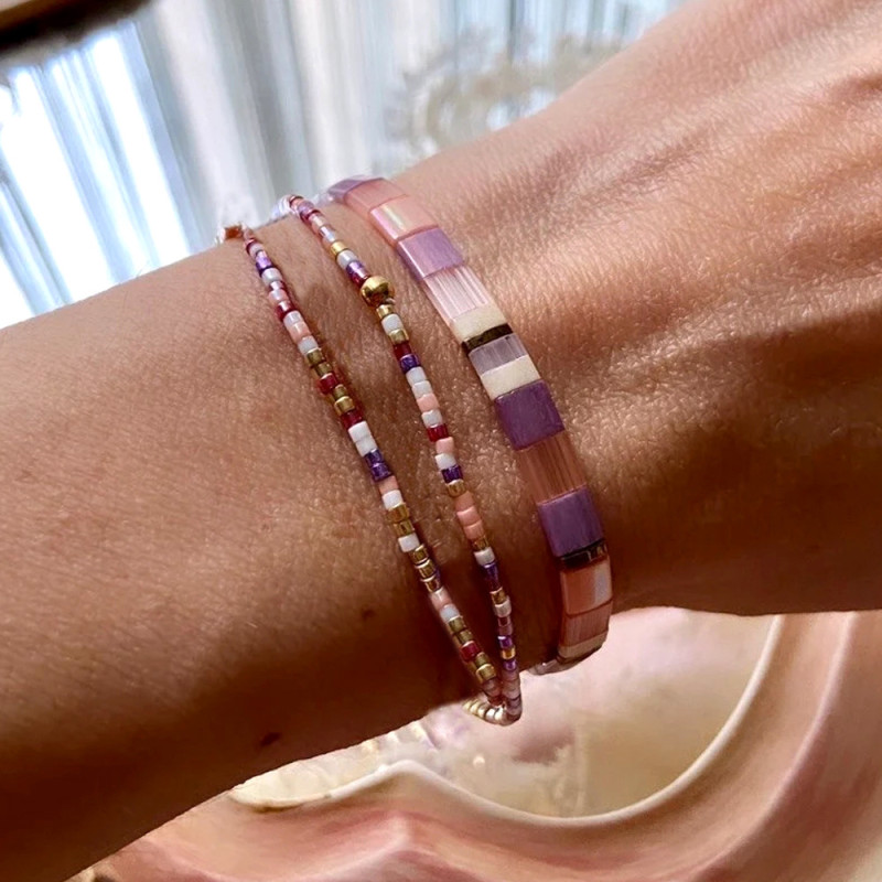 2025 New Bohemian Colorful Rice Bead Bracelet for Women Cross-Border Ins Design Layered Tila Bracelet Wholesale