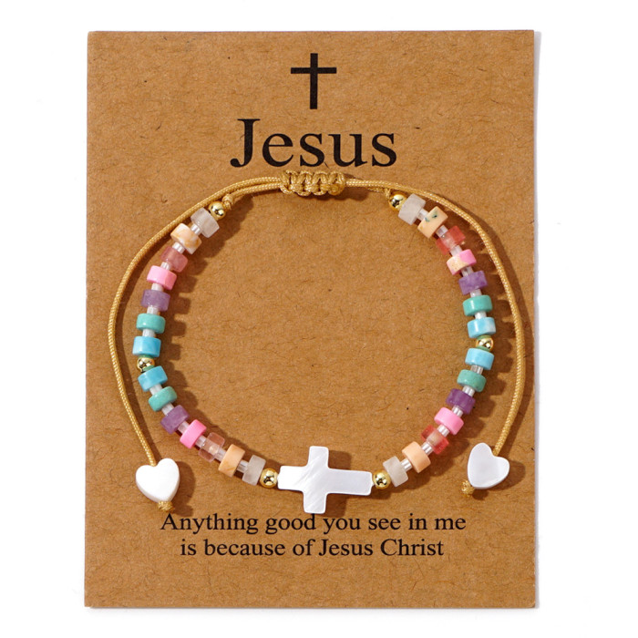 Foreign Trade New 2025 Sweet Versatile Shell Cross Heart Copper Bead Rice Bead Semi-Precious Stone Bracelet Women's Jewelry