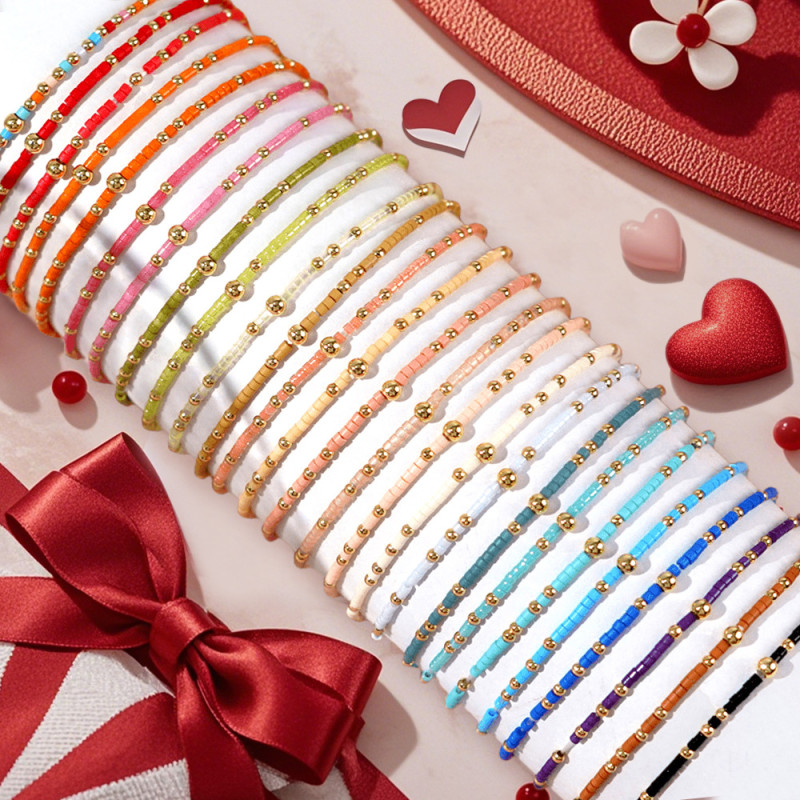 Amazon Colorful Flower Rice Beads Friendship Couple Evil Eye Handmade Bracelet Bowknot Cross Bracelet
