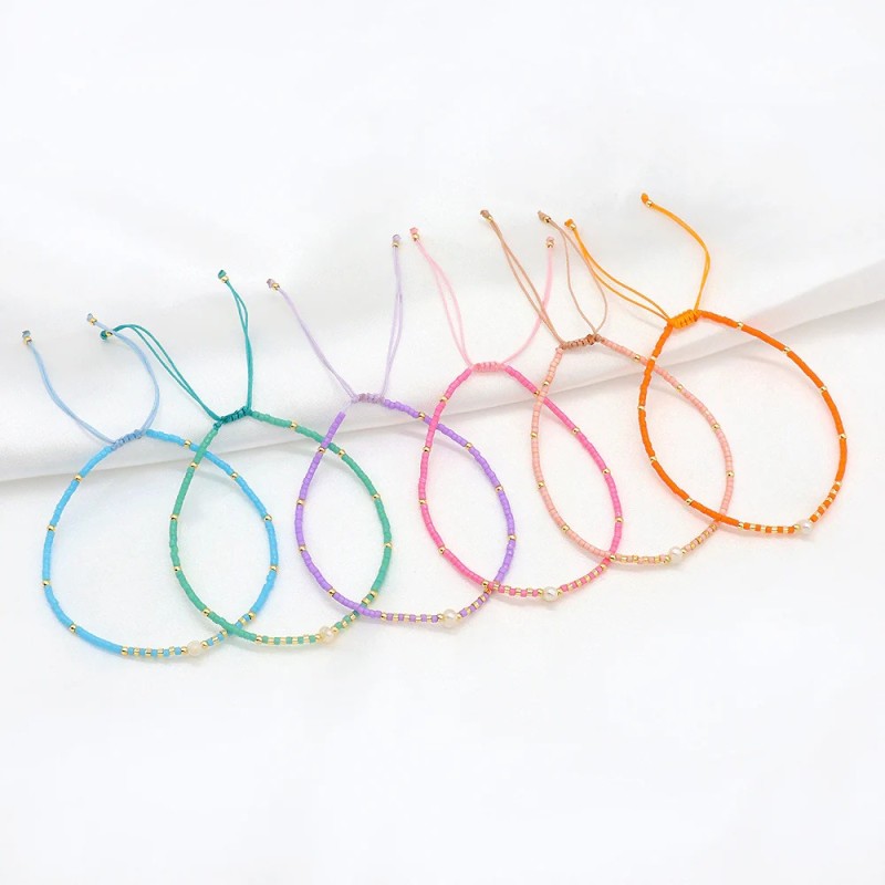 Cross-border Bohemian Style Imitation Pearl Rainbow Color Rice Beads Handmade Beaded Fashion Versatile Women's Bracelet