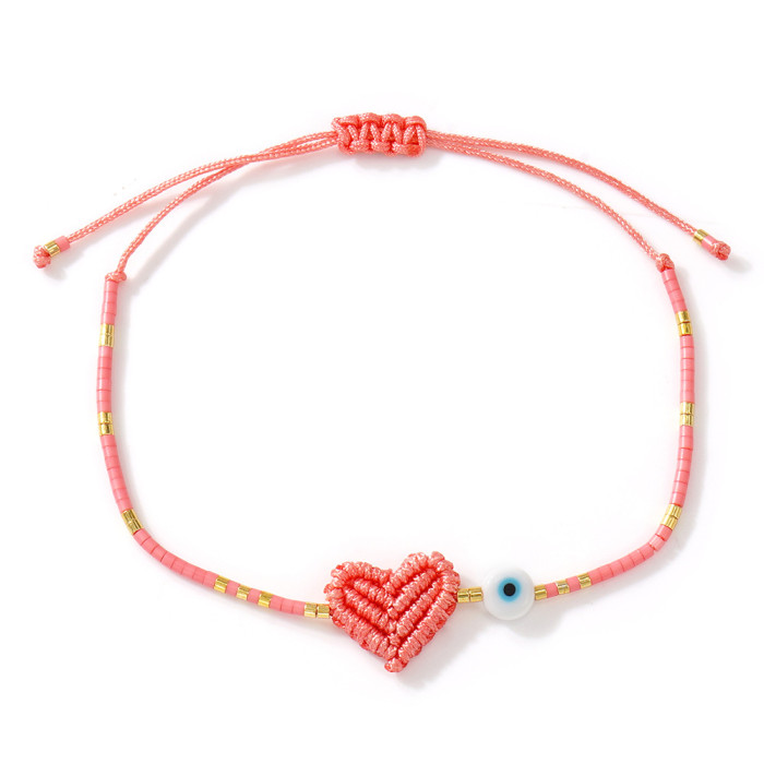 Everyday Commuting Versatile Style White Glass Eye Beads Purple Woven Heart Bracelet Elegant Hand Jewelry
