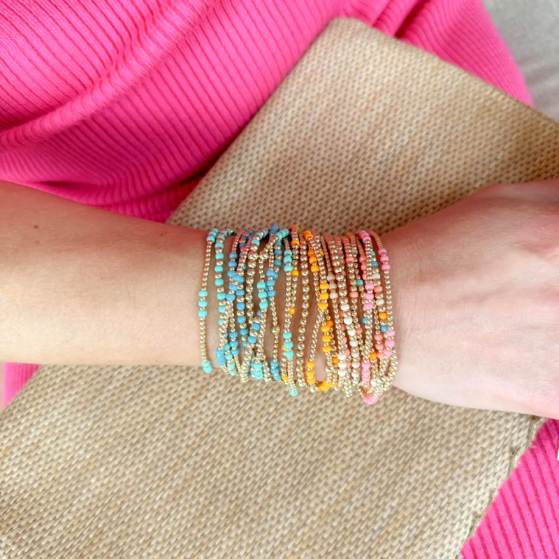 Cross-Border Trendy Fashion Light Luxury Colorful Rice Bead Bracelet Gold Beaded Layered Set Bracelet for Women with a Sense of Sophistication
