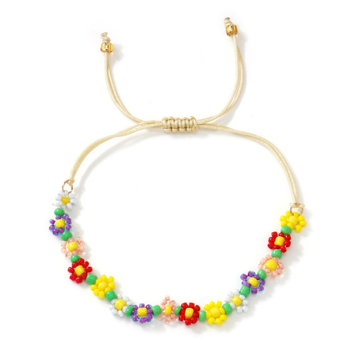 Hot Selling Handmade Beaded Jewelry Hand-Woven Rice Beads Colorful Flower Fashion Simple Bracelet for Women