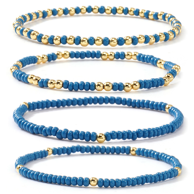 Cross-Border INS Style Multi-Layer Beaded Bracelet for Women, European and American Retro Blue Rice Beads, Stackable Jewelry Wholesale, Niche Design