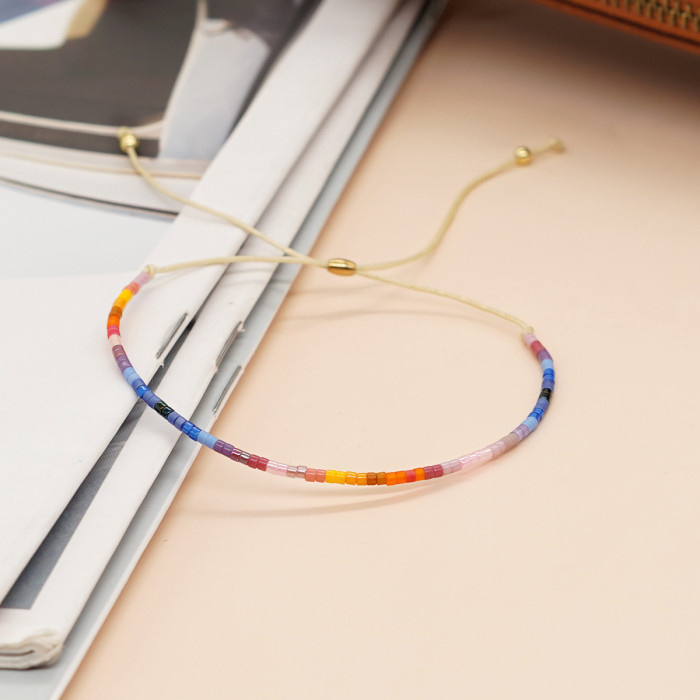 Summer Dopamine Rice Bead Woven Thin Bracelet Beach Vibrant Color Matching Couple Friend Gift Bracelet Wholesale
