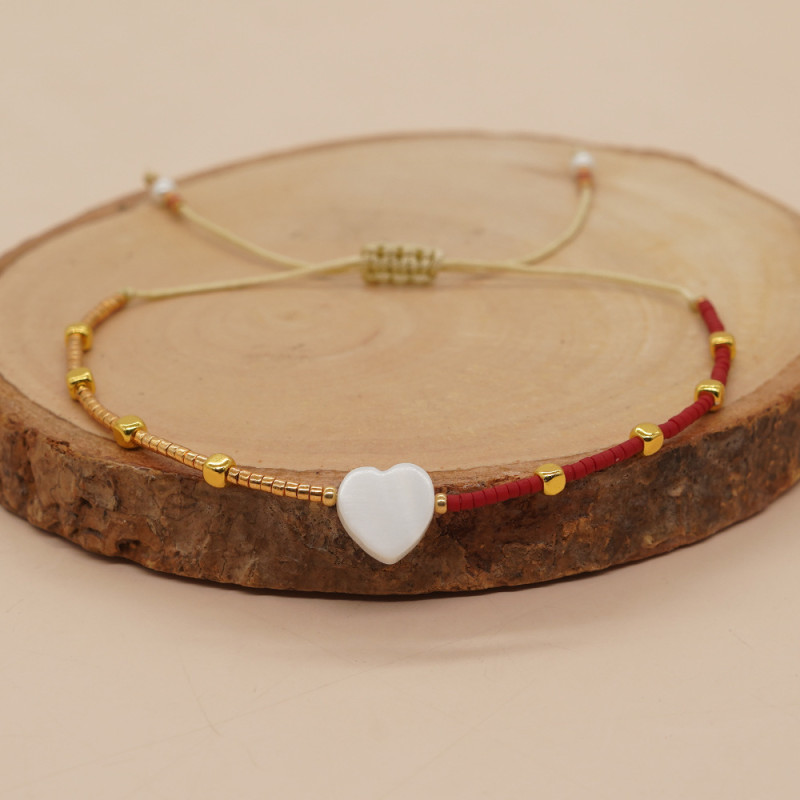 Ethnic Style Handmade Cross-Border New Horizontal Hole Shell Heart Square Beads Imitation Pearl Miyuki Seed Beads Thin Bracelet