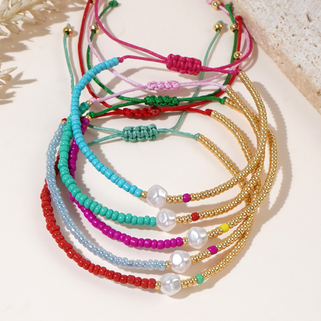 Beaded Bracelet INS Style Beaded Jewelry for Women Summer Vacation Small Bracelet Stackable Rope Woven Simple Friendship Bracelet