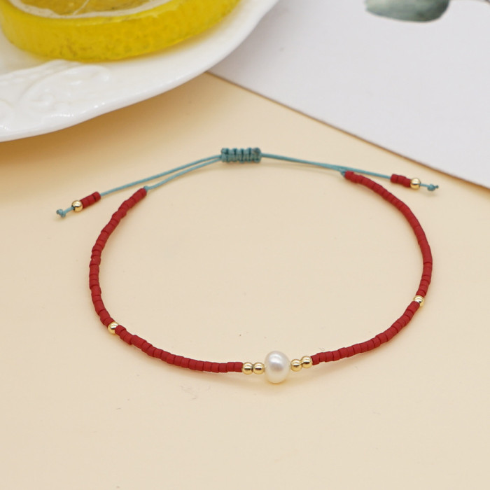 Bohemian Style European and American Simple Rice Bead Handmade Woven Friendship Rope Iron Gall Semi-Precious Stone Women's Jewelry Small Bracelet