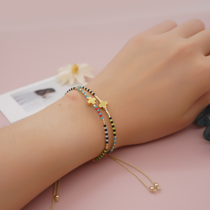 New Cross-Border Simple Bracelet Bohemian Style Rainbow Beads Cross Versatile Layered Women's