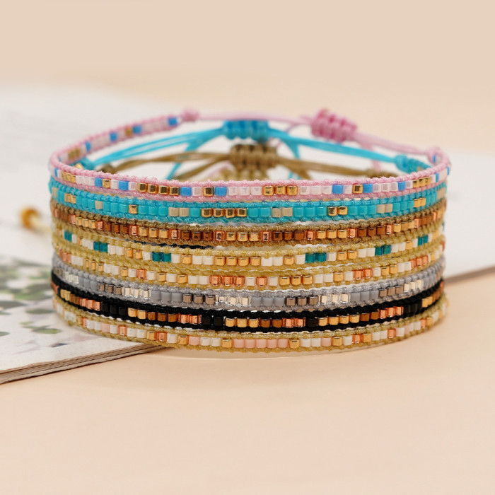 DIY Handmade Woven Bracelet Bohemian Style Friendship Beaded Bracelet Layered Rice Bead Woven Bracelet