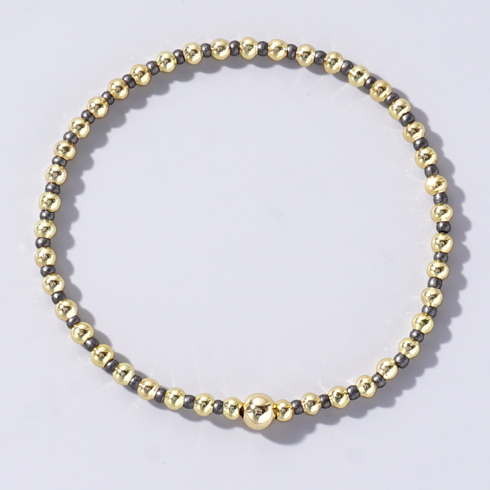 Korean Style Elastic Bracelet with Colorful Rice Beads and Gold Beads, Mixed Weaving, Light Luxury, High-End Feel, Po...