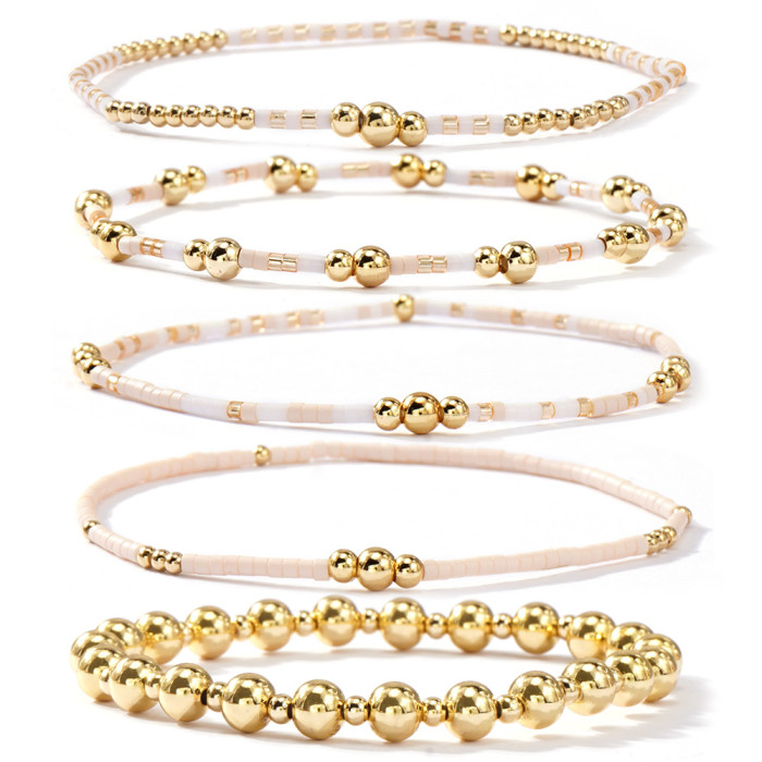 Hot Selling Simple Fashion Bohemian Style Colorful Copper Bead Bracelet Rice Bead Bracelet Single Piece Set Optional