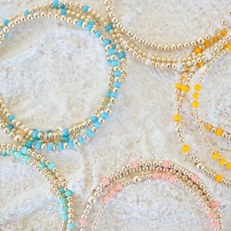 Cross-Border Trendy Fashion Light Luxury Colorful Rice Bead Bracelet Gold Beaded Layered Set Bracelet for Women with a Sense of Sophistication