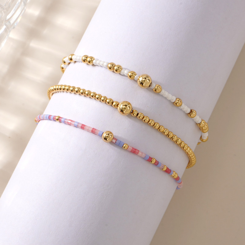 14k Copper Beads Colorful Glass Seed Beads Woven Bracelet for Women European and American Cross-Border Bohemian Style Hand Jewelry Wholesale