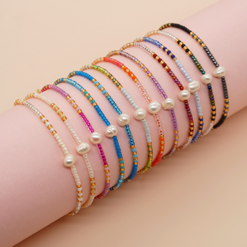 Cross-Border Hot-Selling Niche Original Design Bracelet Bohemian Style Hand String Colorful Rice Beads Natural Pearl Bracelet