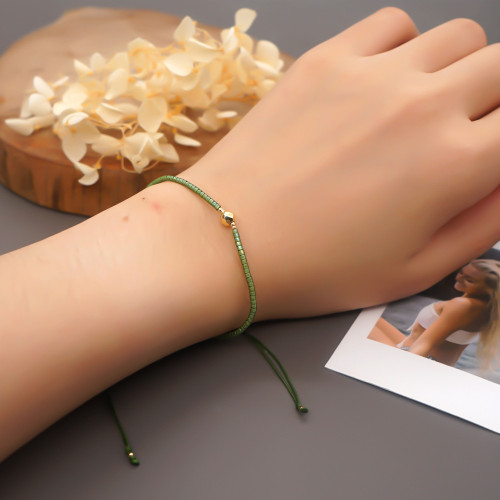 European and American Simple Fashion Rice Bead Bracelet Handmade Woven Friendship Bracelet Gold Bead Semi-Precious Stone Women's Small Bracelet