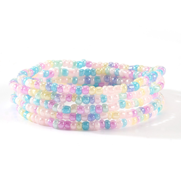 Hot-Selling Bohemian Style Rice Bead Crystal Bracelet Fashion Trend Solid Color Hand-Woven Bracelet Five-Piece Set