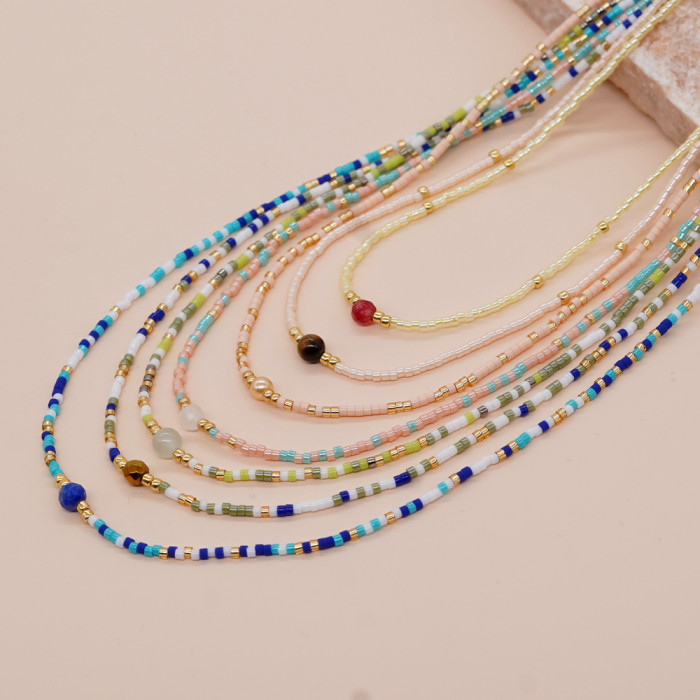 Bohemian Style Collarbone Chain Rice Bead Woven Natural Stone Paired with Exquisite Accessories Light Luxury Fashion Women's Necklace