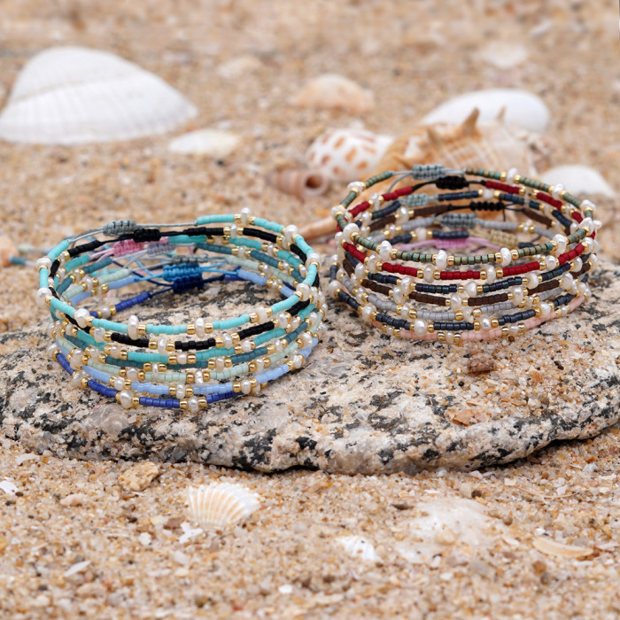 Bohemian Style Rice Bead Semi-Precious Stone Colorful Beaded Bracelet Lucky Stone Couple Bracelet Women's Small Bracelet