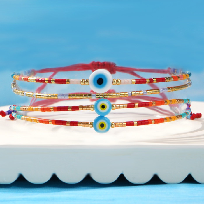 Miyuki Beads Rainbow Glass Small Bracelet for Women Niche Ethnic Style Evil Eye Bracelet Style
