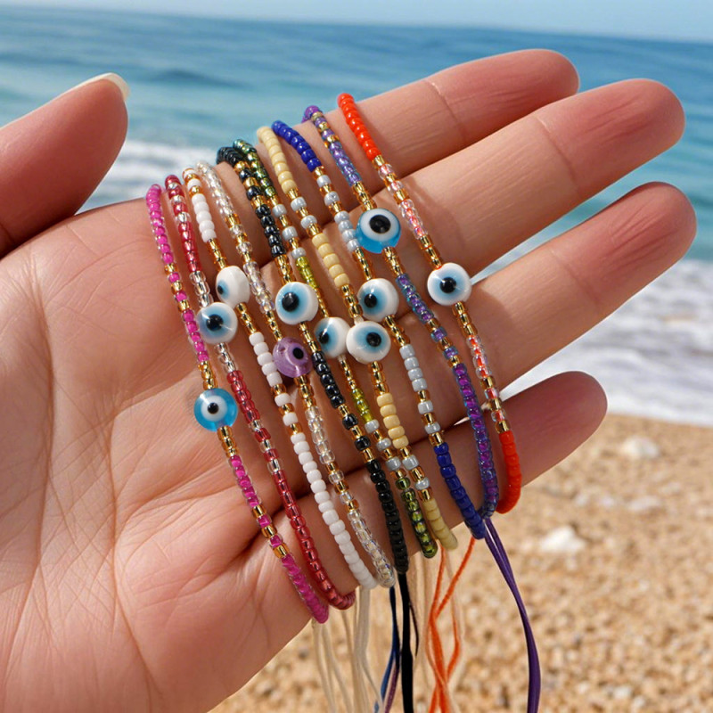Cross-Border Hot Item Rice Bead Woven Pearl Bracelet for Women Glass Bead Eye Accessories European and American Devil's Eye Trendy Bracelet
