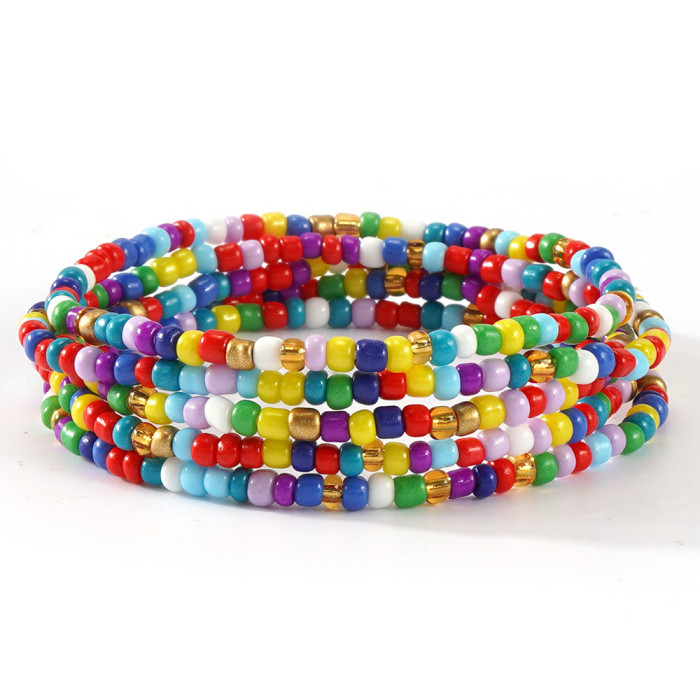 Summer Colorful Beaded Bracelet Bohemian Style Ocean Vacation Fashion Five-Piece Set for Men and Women Geometric Design