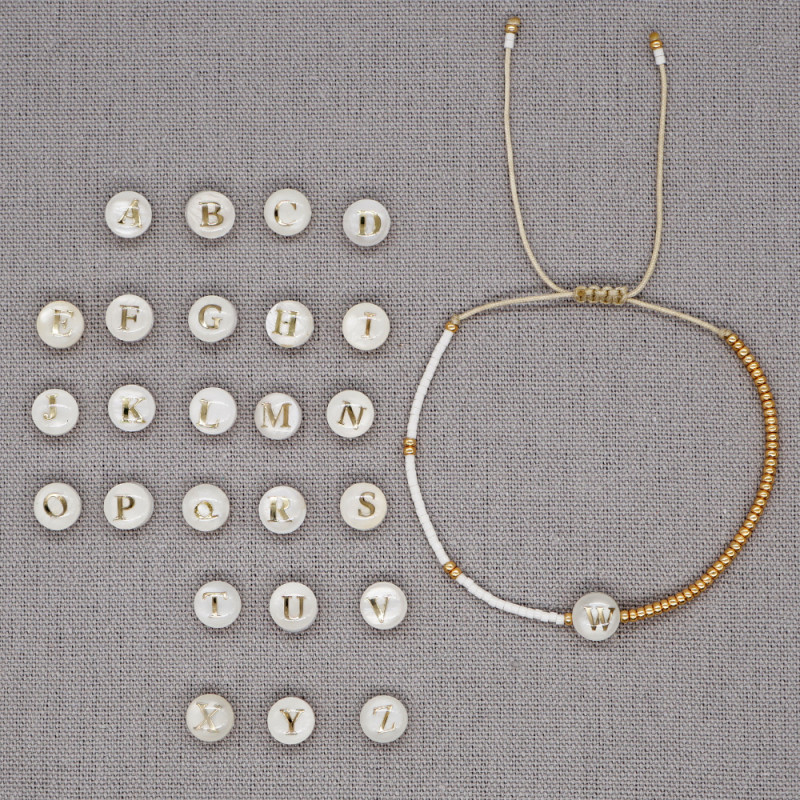 Light Luxury Simple Natural Shell Letter Thin Bracelet Gold-Plated Woven Miyuki Bead Jewelry Gift Wholesale Bracelet
